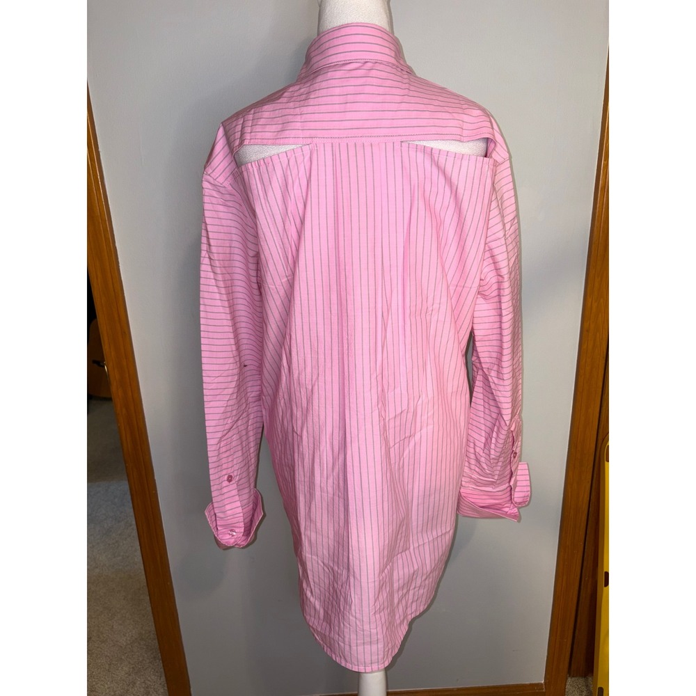 Self Contrast Pink Striped Back Cutout oversized Button Down Shirt 100% Cotton - Picture 4 of 9